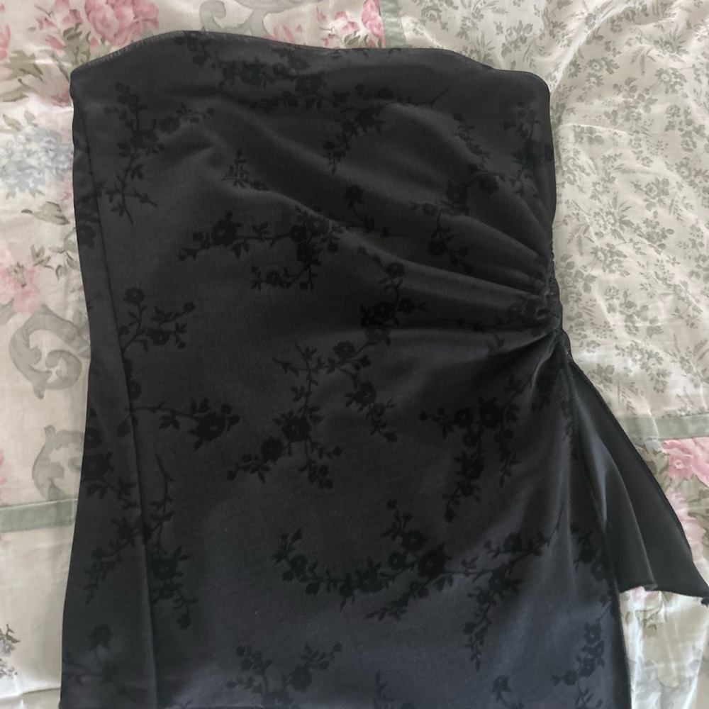 Strapless Black Floral-Print Top